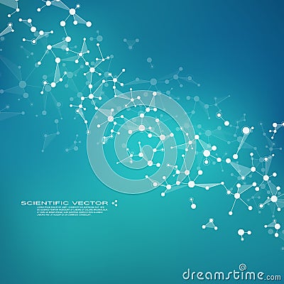 Molecule DNA and neurons vector. Molecular structure. Connected lines with dots. Genetic chemical compounds. Chemistry Vector Illustration