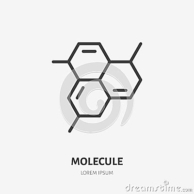 Molecule flat line icon. Chemistry science, molecular structure, chemical laboratory vector illustration. Outline sign Vector Illustration