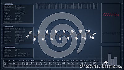 Molecule of hexadecane with infographics on the computer monitor, 3d rendering Stock Photo