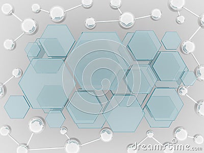 Molecule and hexagon glass science background Stock Photo