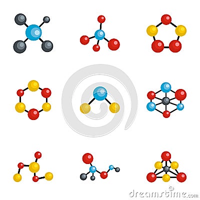 Molecule icons set, cartoon style Vector Illustration