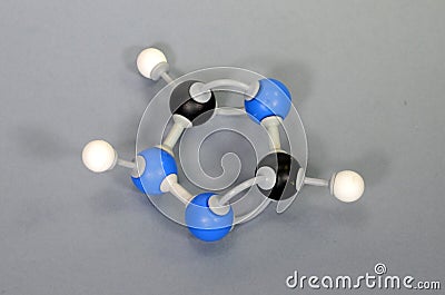 Molecule model of the antifungal 1 2 4 Triazole. Black is Carbon, blue is Nitrogen, and white is hydrogen Stock Photo