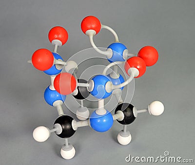 Molecule model of C4 explosive. Cyclonite White is Hydrogen, black is Carbon, red is Oxygen, White is Hydrogen, black is Stock Photo