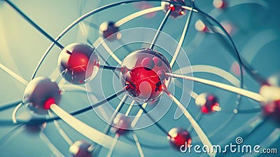 Molecule model with electron orbits illustrates atom structure. Science and nanotechnology concept. Ai Generated Stock Photo