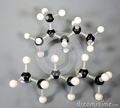 Molecule model of the isomer isohexane and hexane. Stock Photo