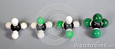 Models of methane with different grades of substitution Stock Photo