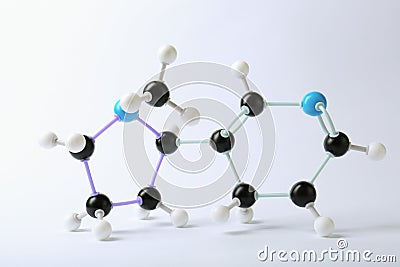 Molecule of nicotine on white background. Chemical model Stock Photo