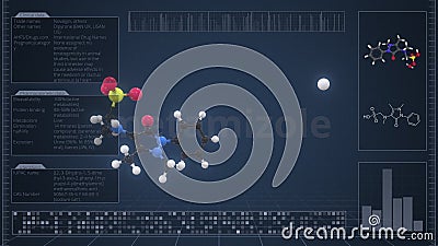 Metamizole molecule with description on the computer screen, 3d rendering Stock Photo