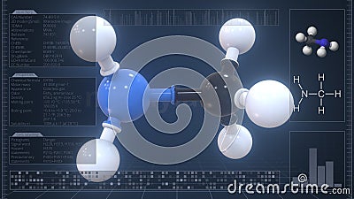 Molecule of methylamine with infographics on the computer monitor, 3d rendering Stock Photo