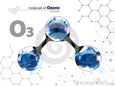 Molecule of ozone with with tehnology background, Stock Photo