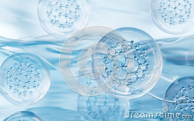 Molecule with water surface background, 3d rendering Stock Photo