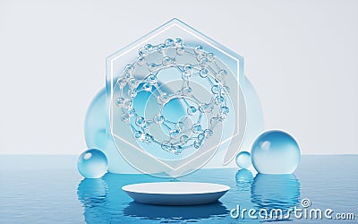 Molecule and water surface, 3d rendering Stock Photo