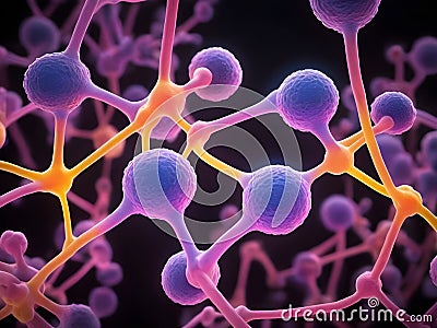 Molecules of candida auris fungal infection in darkness , macro. Neon art Stock Photo