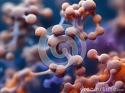 Molecules of Candida Auris fungal infection,macro.Neon Art Stock Photo