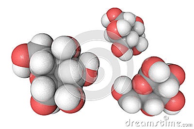 Molecules of glucose isolated on white background. Atoms are represented as spheres with conventional color coding Cartoon Illustration