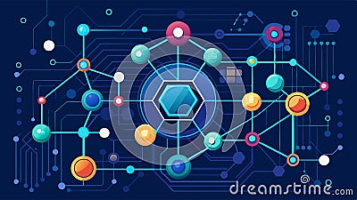 Molecules structure and binary code technology on dark blue background. Abstract connect lines and dots Vector Illustration