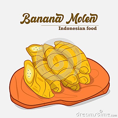 Indonesian food called molen banana illustration vector Vector Illustration