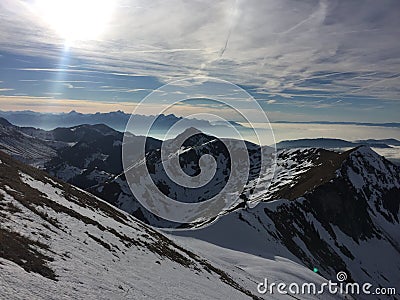 Moleson Fribourg Switzerland snow moutains Stock Photo