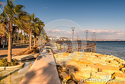 Molos Promenade on the coast of Limassol, Cyprus Editorial Stock Photo