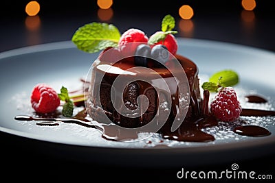 Molten Lava Cake with Berry Drizzle Stock Photo