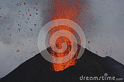 Molten lava erupts from Stromboli Sicily Stock Photo