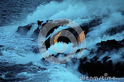 Molten Lava and the sea Stock Photo