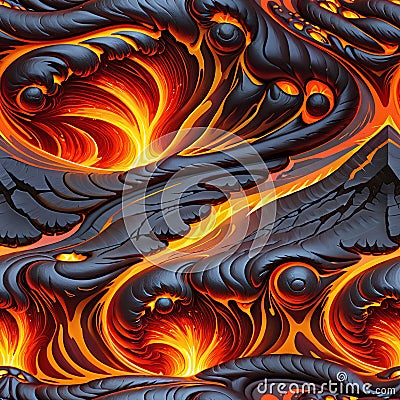 molten lava texture, featuring fiery reds, oranges, and yellows swirling together. Seamless pattern design background Stock Photo