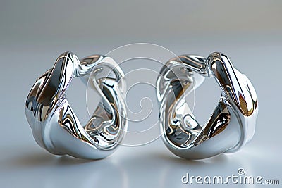 Molten metal style earrings, silver color and flowing shape. Stock Photo