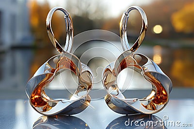 Molten metal style earrings, silver color and flowing shape. Stock Photo