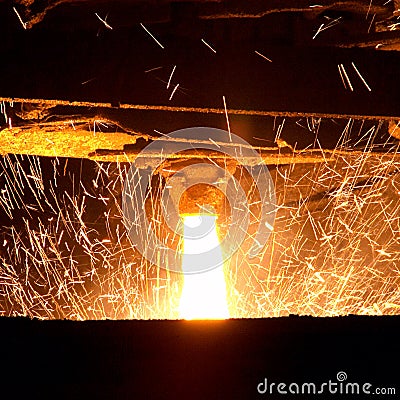 Molten steel pouring Stock Photo