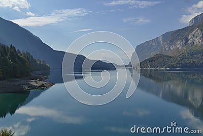 Molveno Lake panorama Stock Photo