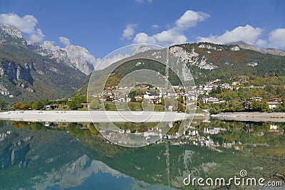 Molveno Lake panorama Stock Photo