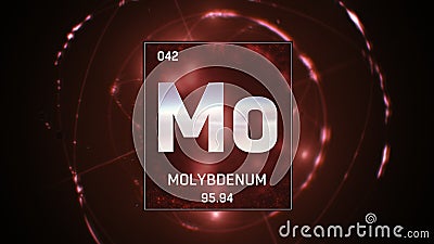 Molybdenum as Element 42 of the Periodic Table 3D illustration on red background Cartoon Illustration