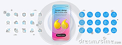 Molybdenum mineral, Fast food and User notification line icons. For web app, printing Vector Vector Illustration