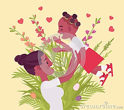 Mom and baby daughter, female health in happy black family Vector Illustration