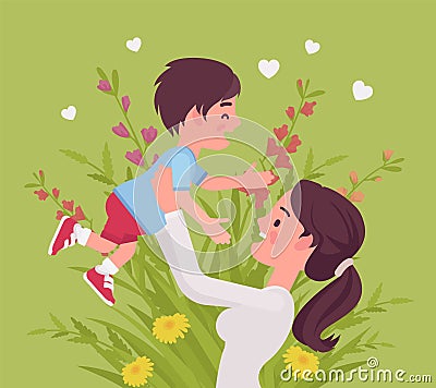 Mom and baby son, female health in happy family Vector Illustration