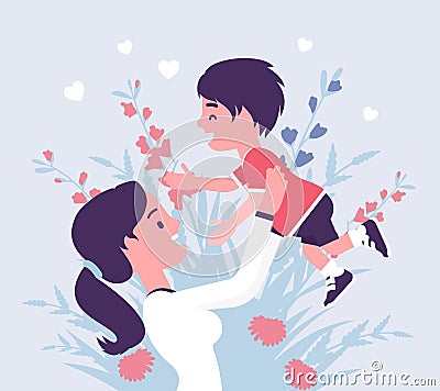 Mom and baby son, female health in happy family Vector Illustration