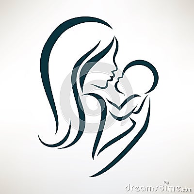 Mom and baby stylized vector symbol Vector Illustration