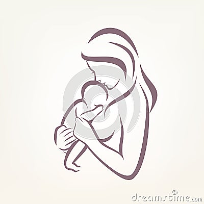 Mom and baby stylized vector symbol Vector Illustration