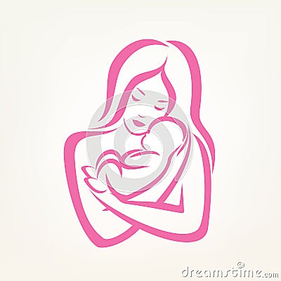 Mom and baby stylized vector symbol Vector Illustration
