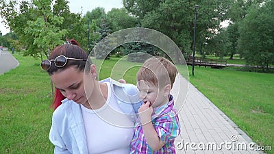 Mom with a Boy in Her Arms Makes a Selfie Stock Video - Video of mother