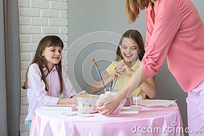 Mom brought eggs for Easter for children Stock Photo