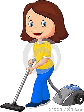 Mom cartoon with vacuum cleaner Vector Illustration