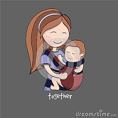 Mom with a child in a baby carrier Vector Illustration