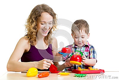 Mom and child boy playing together Stock Photo