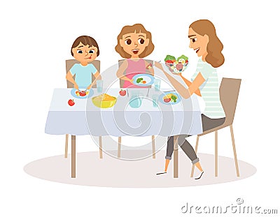 Mom and child eating Vector Illustration