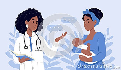 Mom and child are examined by a pediatrician, neonatologist. Consultation with a mammologist or pediatrician. Pediatric Stock Photo