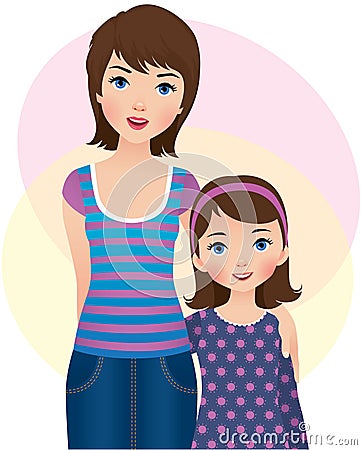 Mom and daughter Vector Illustration