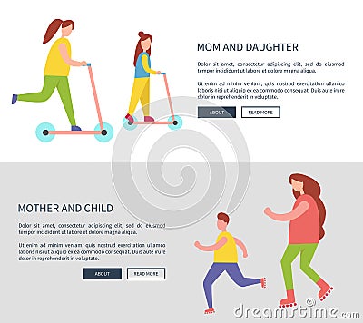 Mom and Daughter and Child Vector Illustration Vector Illustration