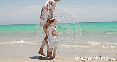 Mom And Daughter Enjoying At The Beach On Summer Stock Footage - Video